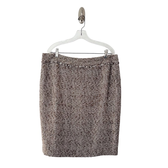 Jones New York Women’s Pewter Brown Boucle Tweed Pencil Skirt Size 14
